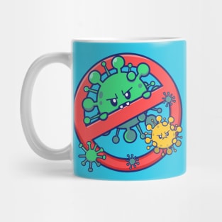 Cute Virus Cartoon With Stop Sign Cartoon (2) Mug